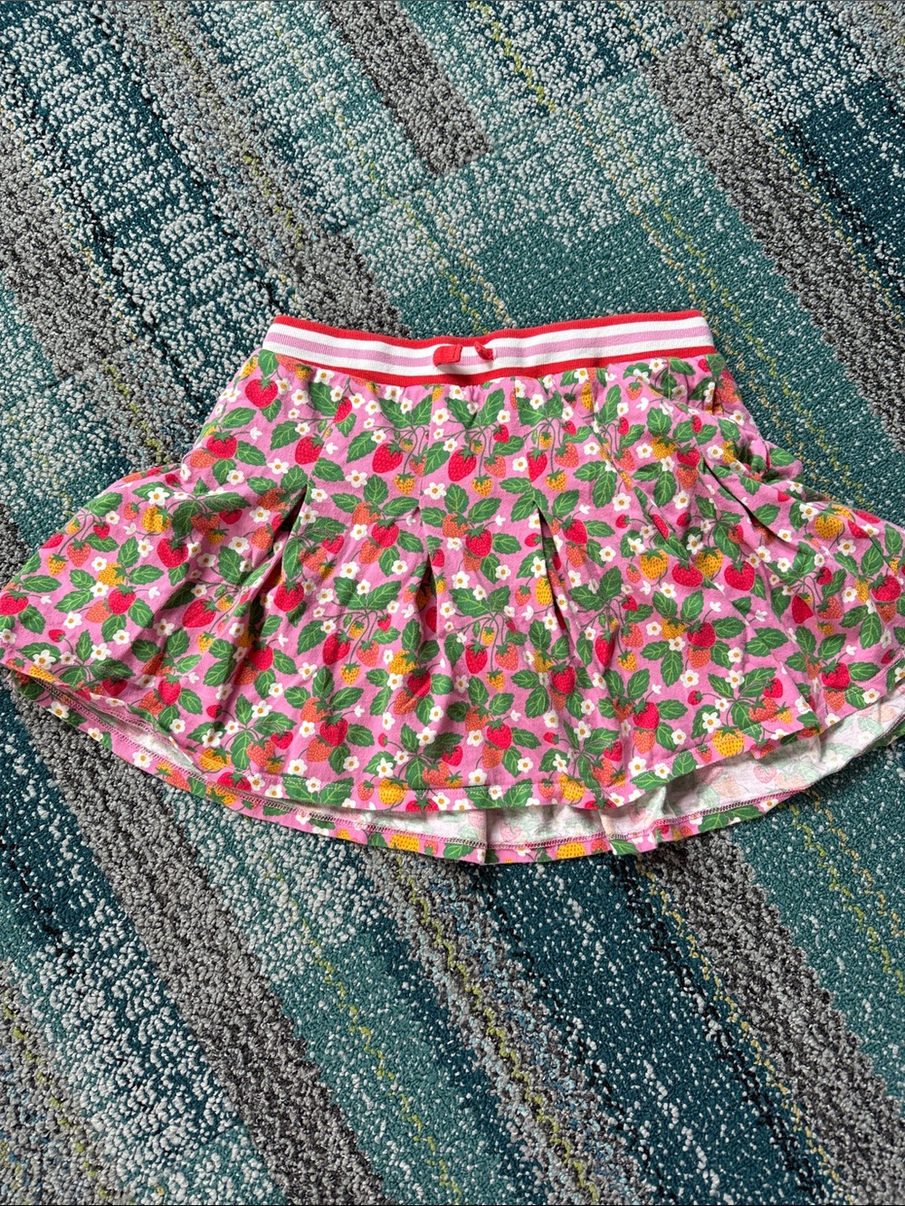 Mini Boden Pink and Red Striped Waistband Floral Skirt
